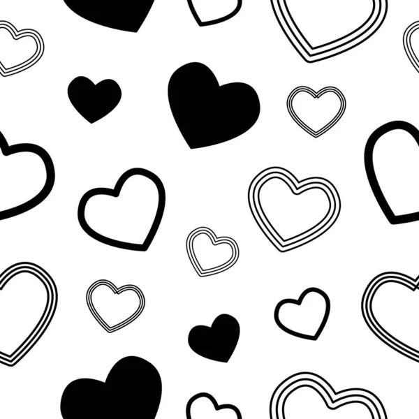 Corazones Blancos Negros Patrón Corazones Sin Costura — Vector de stock