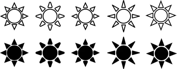 Set Icone Solari Bianco Nero Grafica Vettoriale — Vettoriale Stock