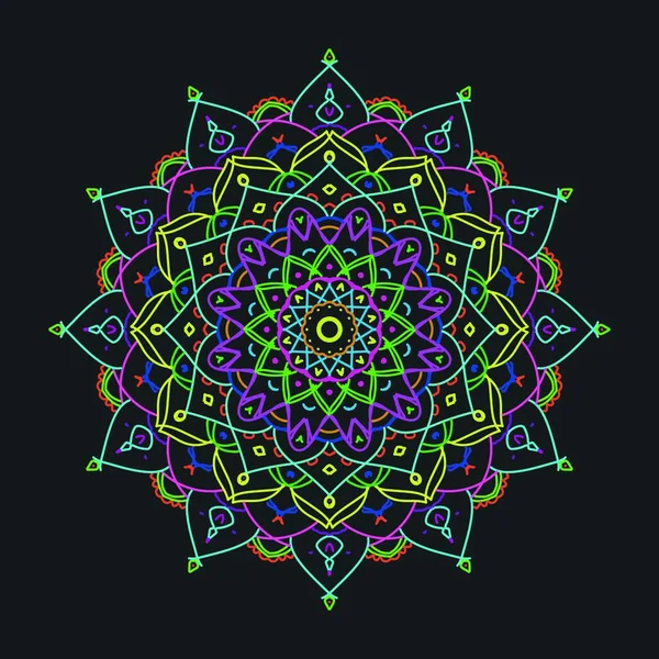 Gekleurde Mandala Een Donkere Achtergrond — Stockvector