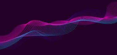  Dalga çizgileri olan vektör dinamik arkaplan. Tasarım için parlak bir illüstrasyon. Dinamik dalgalı parlak bir poster. Vektör illüstrasyonu minimal düz biçim.