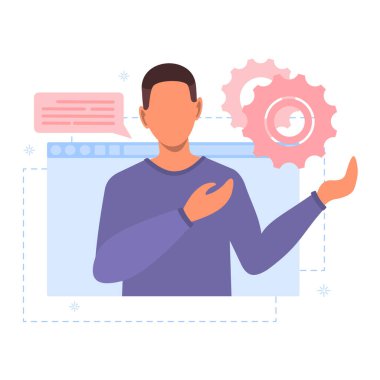 İnternette öğretmenlik ve eğitim. Web semineri, internet dersleri, kişisel öğretmenlik. Giyim, dijital sınıf, çevrimiçi öğretim metaforları, dersler ve internet eğitimi. Vektör düz resimleme.