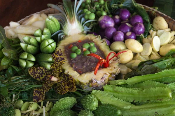 Thai Chili Dip Sauce Mit Gemischtem Gemüse — Stockfoto