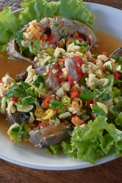 Crabe Boue Cru Dans Sauce Poisson Sauce Épicée Recette Thaïlandaise — Photo