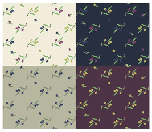 Zeytinli kusursuz desen. Dört farklı renk. Zeytin dalı uzatılmış desen. Eskimiş doku. Retro biçimi.