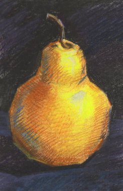 Pastel tarafından resmedilen siyah armut gerçekçiliğinde armut çizimi.