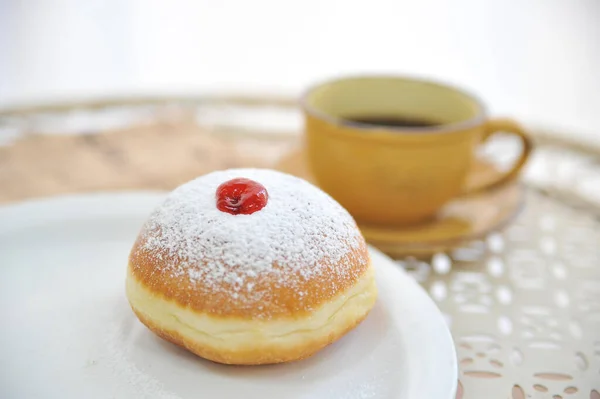 Hanukkah Symbol Jewish Food Holiday Image Donut Jelly Sugar Powders Stock Photo