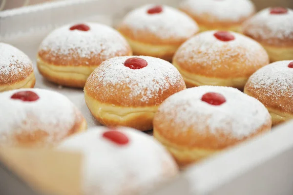 Hanukkah Symbol Jewish Food Holiday Image Donut Jelly Sugar Powders Stock Image