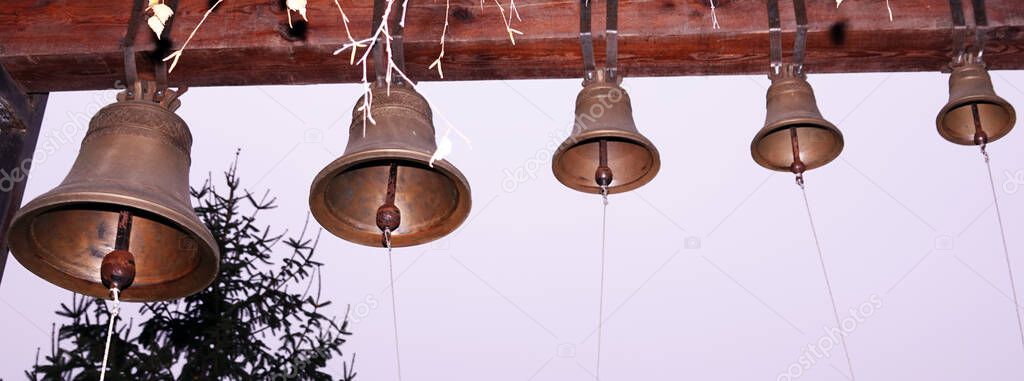 Kiev, Ukraine November 15, 2019: the church belfry consists of many bells