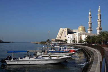 Sharjah, BAE 19 Şubat 2020: Sharjah 'ın merkezinde büyük ve güzel bir cami