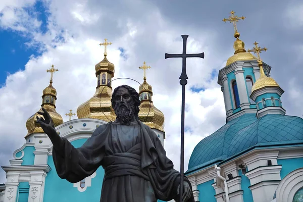 Kiev Ukraine April 2020 Monument Andrei Primordial Church Nativity Uoc — Stock Photo, Image