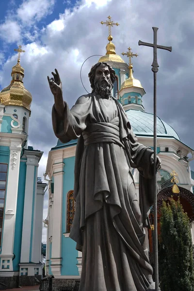 Kiev Ukraine April 2020 Monument Andrei Primordial Church Nativity Uoc — Stock Photo, Image