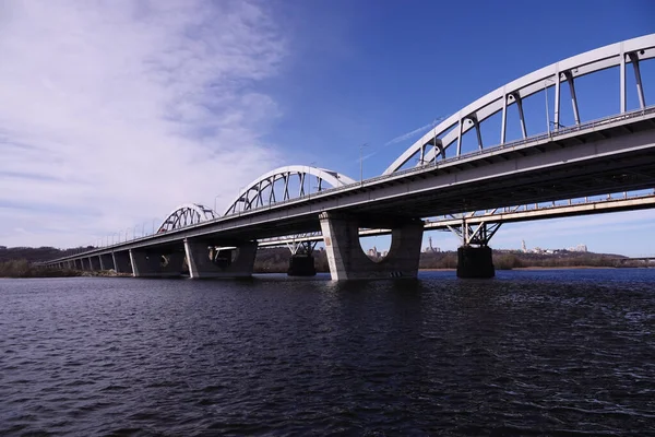 Kijev Ukrajna 2020 Március Vasúti Híd Dnyeper Folyó Felett — Stock Fotó