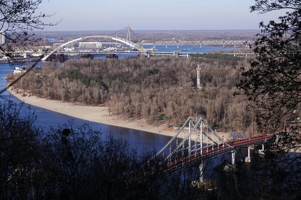 Kiev Ucrânia Julho 2019 Ponte Podolsky Ilha Trukhanov Cidade Kiev — Fotografia de Stock