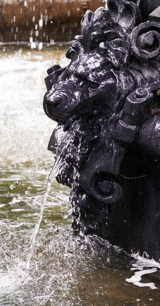 Kiev Ukraine July 2019 Ancient City Fountain Faces Lion Neptune — Stock Photo, Image