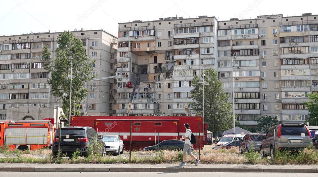 Kiev, Ukraine June 22, 2020: The consequences of a gas explosion in a building in Kiev