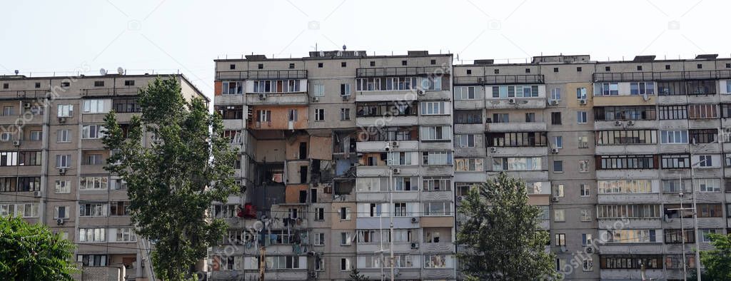 Kiev, Ukraine June 22, 2020: The consequences of a gas explosion in a building in Kiev