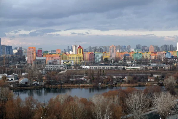 Vistas Ciudad Kiev Orilla Izquierda Ciudad Barrios Edificios Residenciales Río —  Fotos de Stock