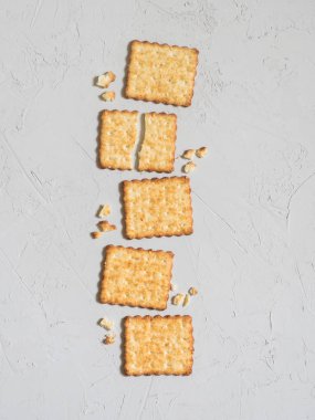 Fransız kraker ile susam hafif gri arka plan üzerinde. Düz yatıyordu, en iyi görünüm, kopya alanı