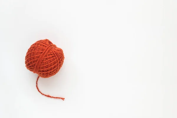 Orange Ball Wool Yarn Isolated White Background Flat Lay Top — Stock Photo, Image