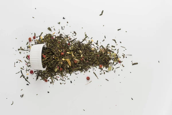 Suche Liście Herbata Sencha Zielony Kwiat Borówkowo Liść Czerwona Porzeczka — Zdjęcie stockowe