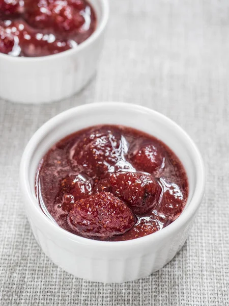 Homemade Strawberry Sweet Delicious Jam Whole Berries White Background — 图库照片