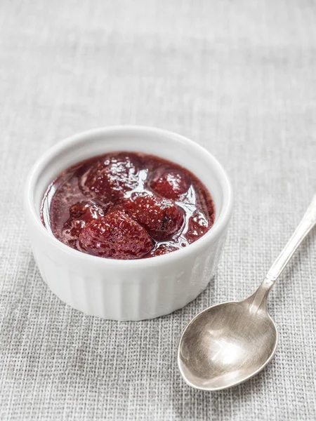 Homemade Strawberry Sweet Delicious Jam Whole Berries White Background — 图库照片