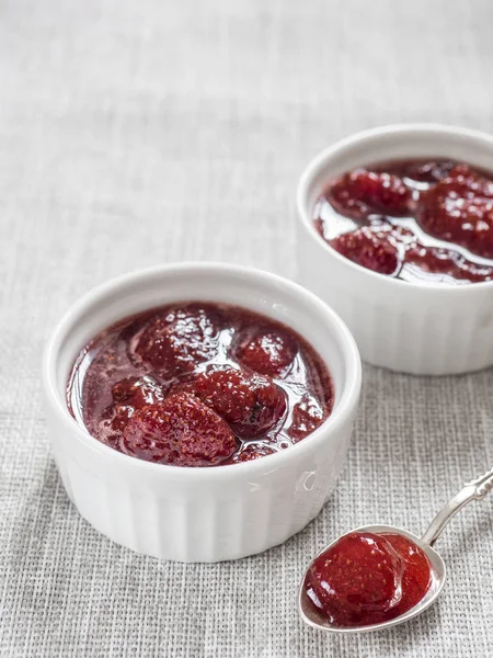 Homemade Strawberry Sweet Delicious Jam Whole Berries White Background — 图库照片