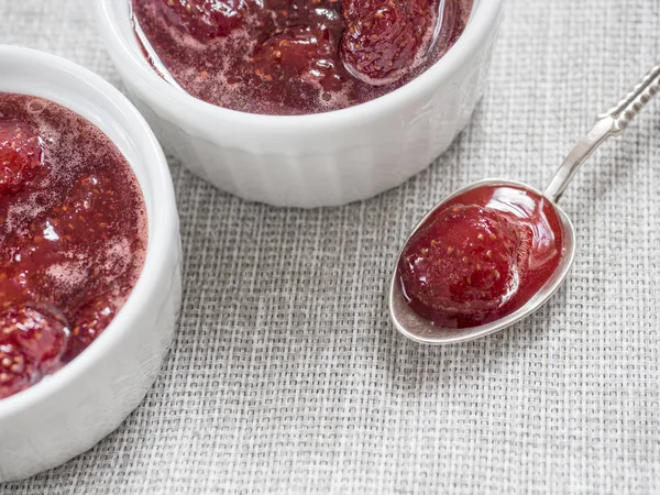 Homemade Strawberry Sweet Delicious Jam Whole Berries White Background — 图库照片