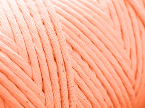 Cotton Cord Macrame Skein Closeup Coral Background — Stock Photo, Image