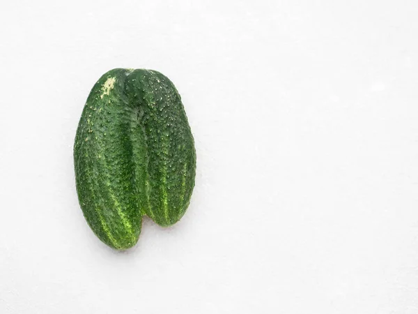 Trendiga fula grönsaker. Två färska gurkor har slagits samman. Närbild, övervy, kopiera utrymme — Stockfoto