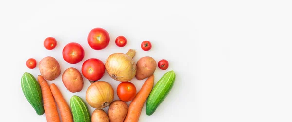 Свежие Вегетарианские Веганские Овощи Белом Фоне Знамя Супермаркета Здоровой Пищи Лицензионные Стоковые Фото