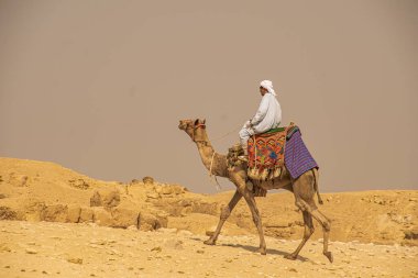 Giza Çölü 'nden panoramik manzara, Mısır' dan mimari ve tarihi yer, El Kahire 2018