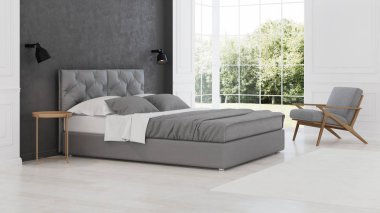 Yatak odası iç. Modern Klasik. 3D render.