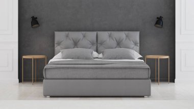 Yatak odası iç. Modern Klasik. 3D render.