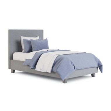 Beyaz zemin üzerine bebek yatağı. 3D render.