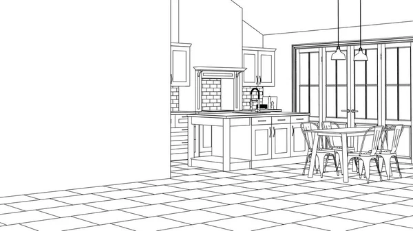 Modern Interior House Design Project Sketch Rendering — Stock Photo, Image