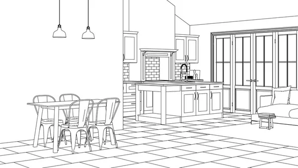 Interior Modern Rumah Proyek Desain Sketch Perender — Stok Foto