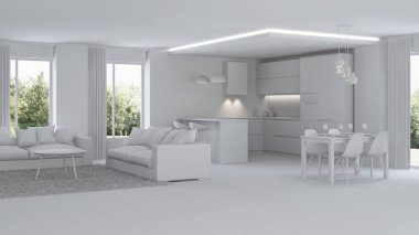 Modern ev iç. Onarır. Gri iç. 3D render.