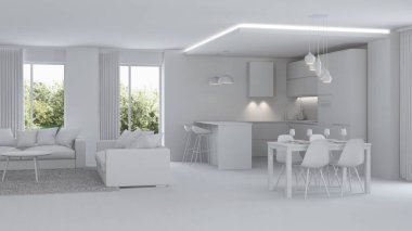 Modern ev iç. Onarır. Gri iç. 3D render.