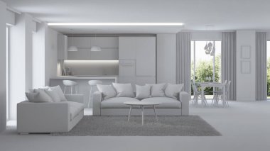 Modern ev iç. Onarır. Gri iç. 3D render.