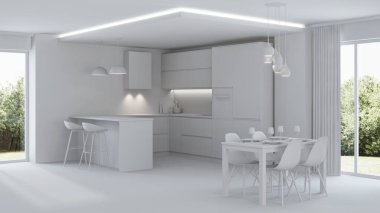 Modern ev iç. Onarır. Gri iç. 3D render.