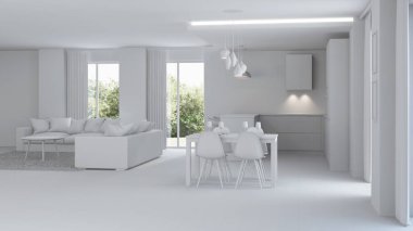 Modern ev iç. Onarır. Gri iç. 3D render.