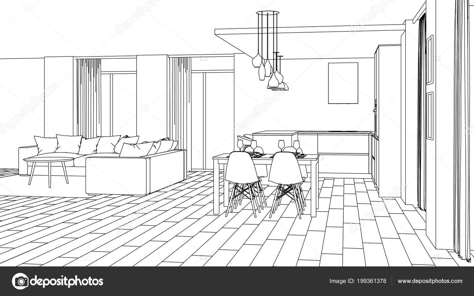Modern House Interior Design Project Sketch Rendering Stock Photo Image By C Artemp1 199361378