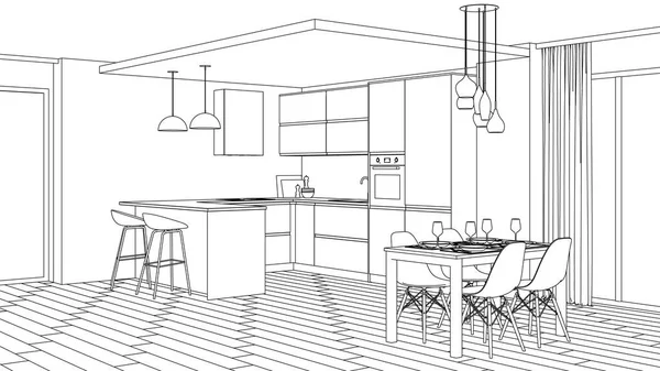 Interior Rumah Modern Proyek Desain Sketch Perender — Stok Foto