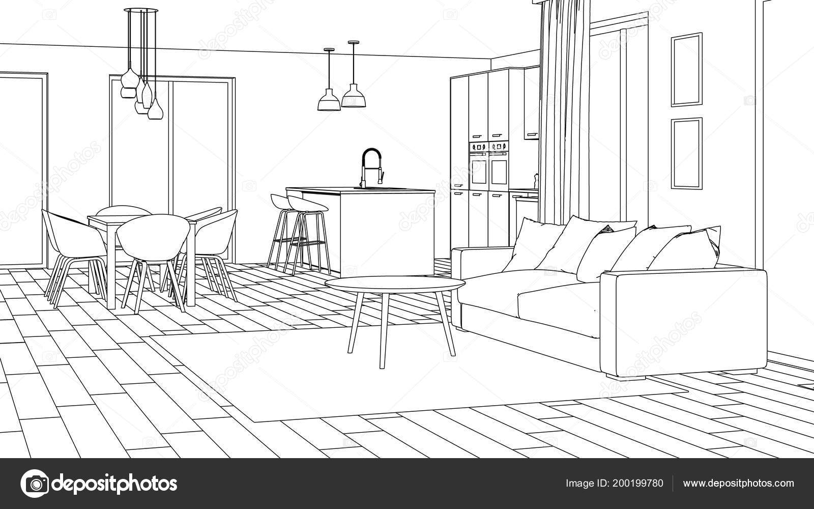 Modern House Interior Design Project Sketch Rendering
