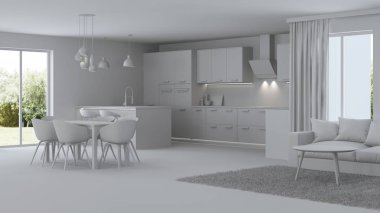Modern ev iç. Onarır. Gri iç. 3D render.