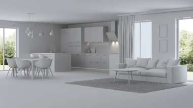 Modern ev iç. Onarır. Gri iç. 3D render.