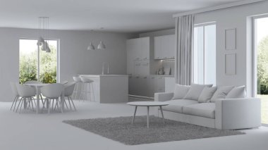 Modern ev iç. Onarır. Gri iç. 3D render.