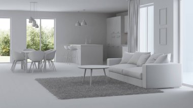 Modern ev iç. Onarır. Gri iç. 3D render.