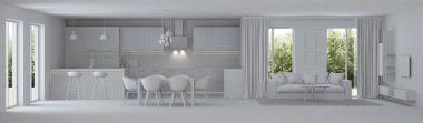 Modern ev iç. Onarır. Gri iç. 3D render.